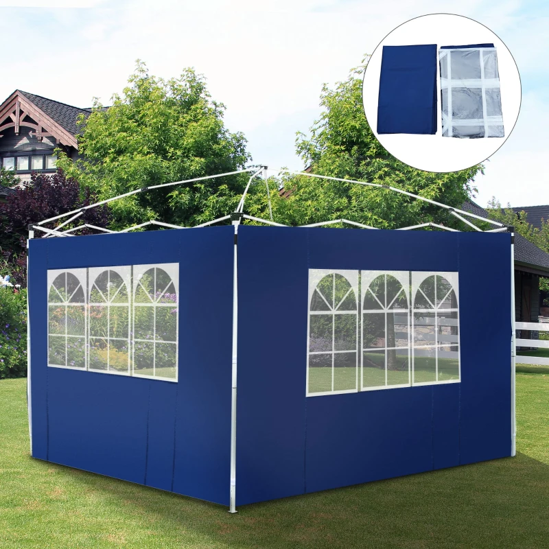 Outsunny 2 Paredes Laterais para Tenda Parede Lateral de Tecido Oxford com 2 Janelas  3x2 m Azul