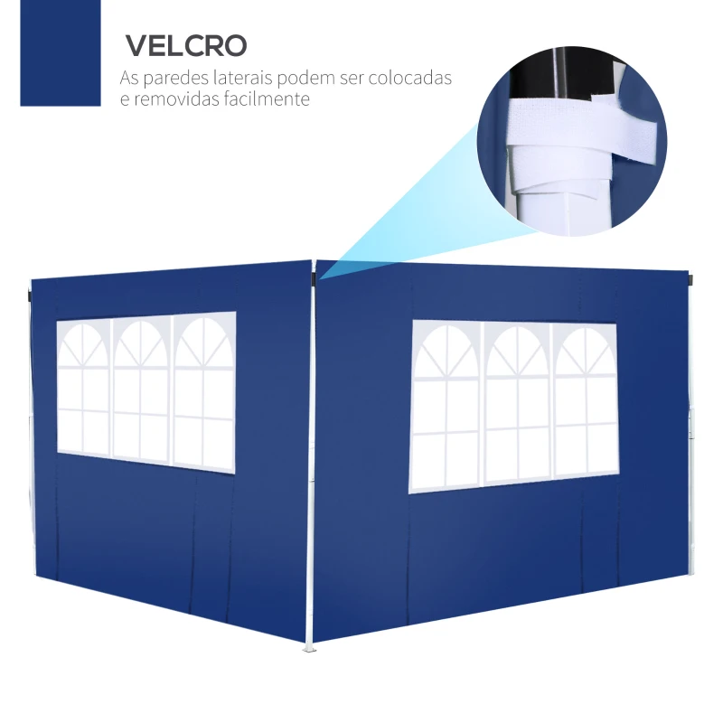 Outsunny 2 Paredes Laterais para Tenda Parede Lateral de Tecido Oxford com 2 Janelas  3x2 m Azul