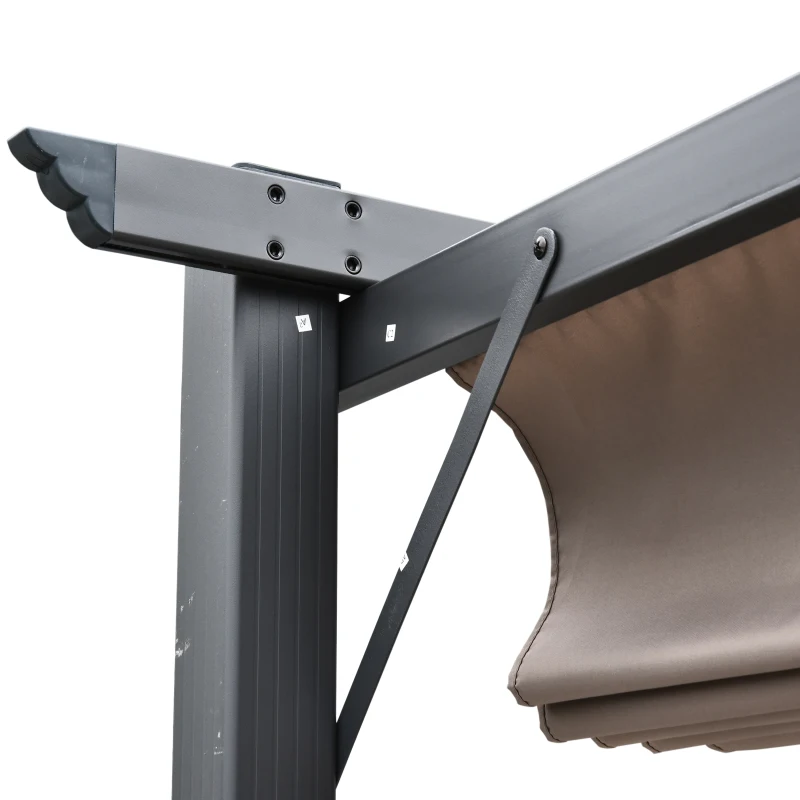 Outsunny Pérgola de Jardim com Toldo de Poliéster Retrátil e Estrutura de Alumínio para Exterior Pátio 3x3 m Cinza e Marrom