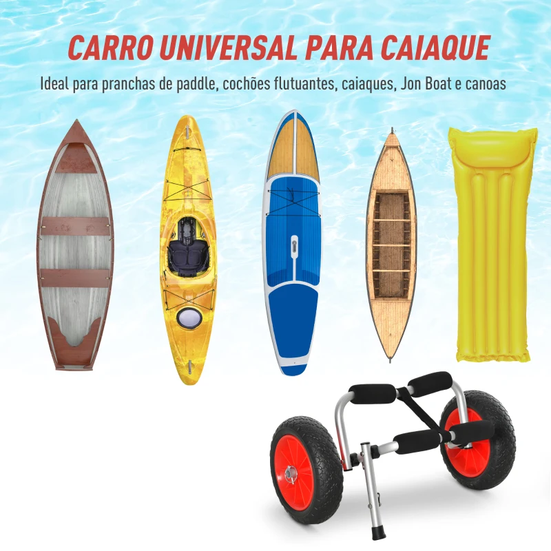 HOMCOM Reboque de trasporte dobrável com rodas para Caiaque canoa Carga 70kg 62x35x30 cm