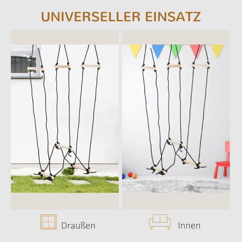 Outsunny drewniana drabina wspinaczkowa, 1,65 m dla dzieci, most linowy, 3-14 lat, do 100 kg indooor naturalny 88x40x165 cm