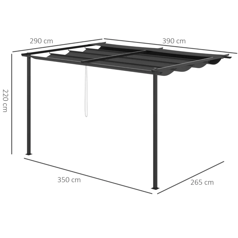 Outsunny Foisor tip pergola din otel si poliester cu acoperis de protectie culisant, suruburi si carlige incluse, 390x290x220 cm, gri(m-3)