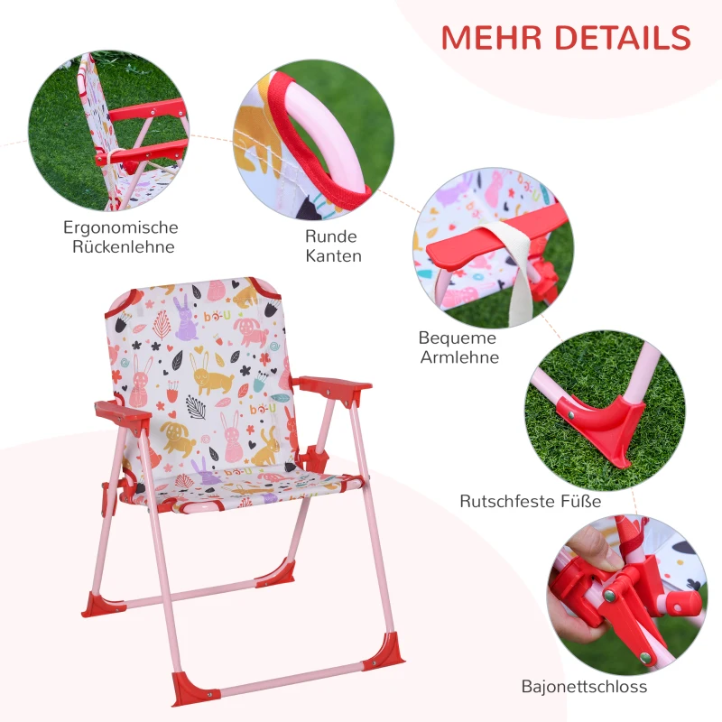 Outsunny 4-delige kinderzitgroep tuintafel 2 klapstoelen parasol 3-5 jaar rood