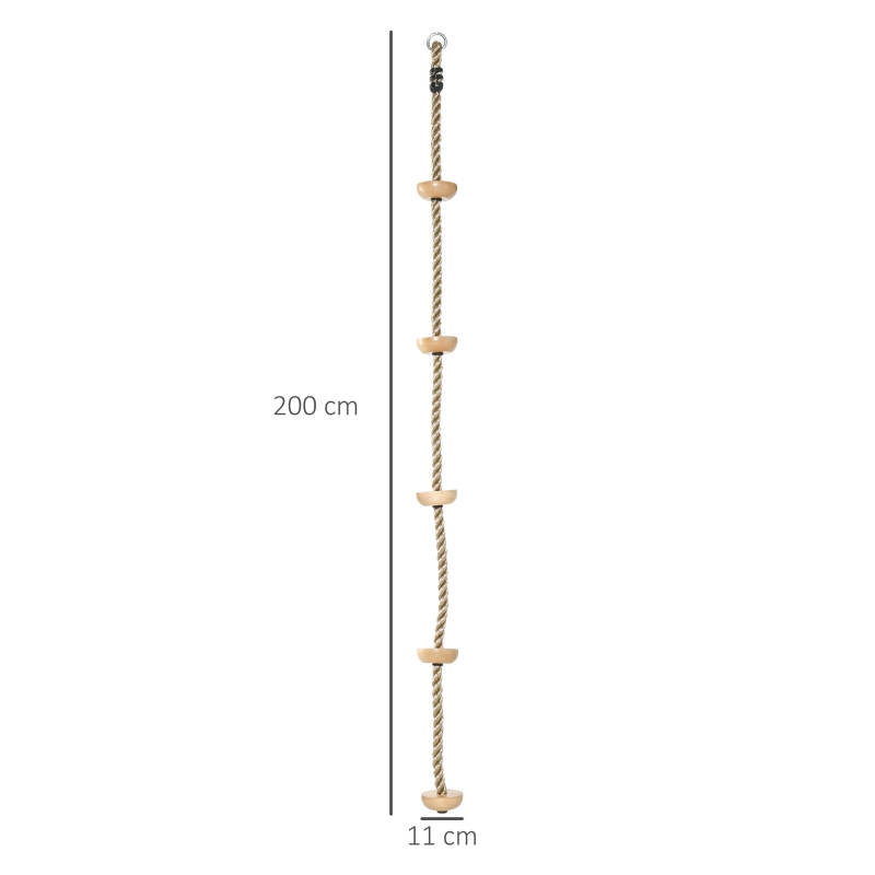 Outsunny 2 m Kinder Kletterseil Kletterschaukel Schaukel Kletterseil für Kinder Baumklettern aus Holz mit Trittflächen für 3-14 Jahre Outdoor