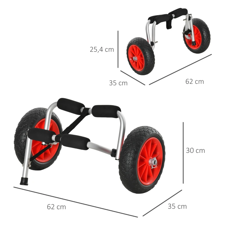 HOMCOM Reboque de trasporte dobrável com rodas para Caiaque canoa Carga 70kg 62x35x30 cm
