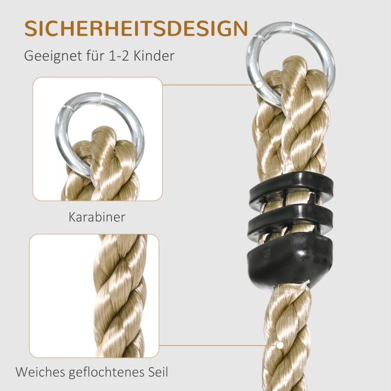 Outsunny 2 m Kinder Kletterseil Kletterschaukel Schaukel Kletterseil für Kinder Baumklettern aus Holz mit Trittflächen für 3-14 Jahre Outdoor