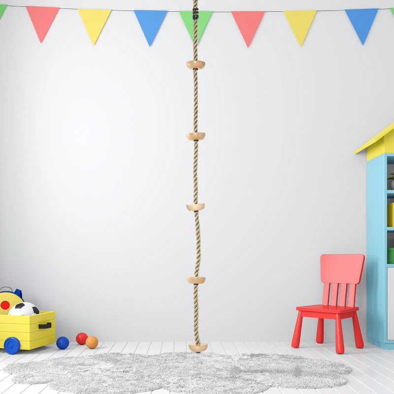 Outsunny 2 m Kinder Kletterseil Kletterschaukel Schaukel Kletterseil für Kinder Baumklettern aus Holz mit Trittflächen für 3-14 Jahre Outdoor