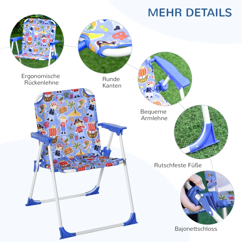 4-częściowy Komplet stolik z krzesłami dla dzieci stół ogrodowy 2 składane krzesła parasol 3–5 lat niebieski