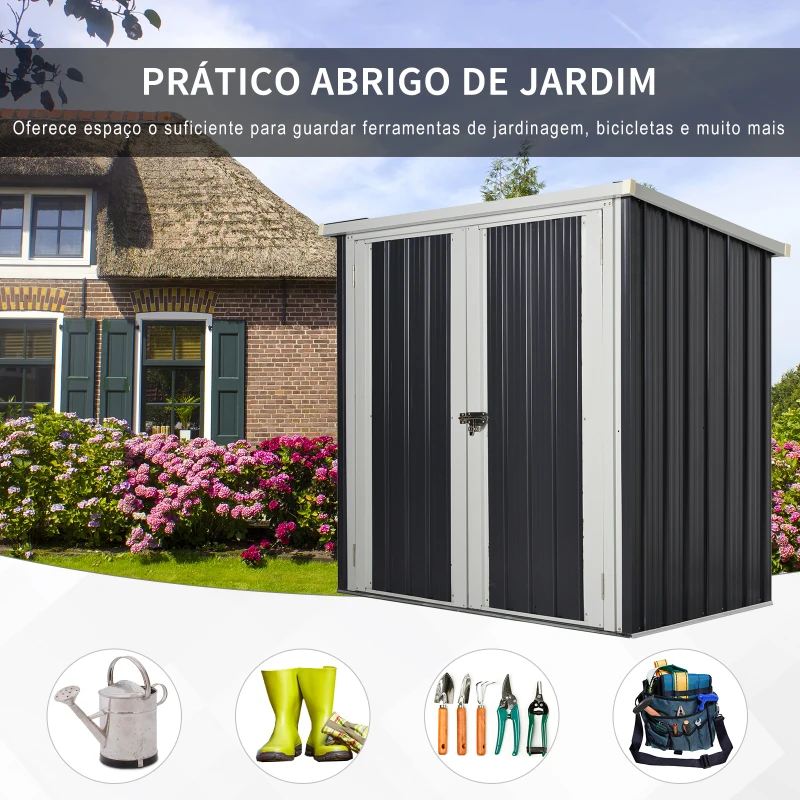 Outsunny Abrigo de Jardim 1,26 m² de Aço Galvanizado com 2 Portas para Armazenamento de Ferramentas 147x86x134 cm Preto