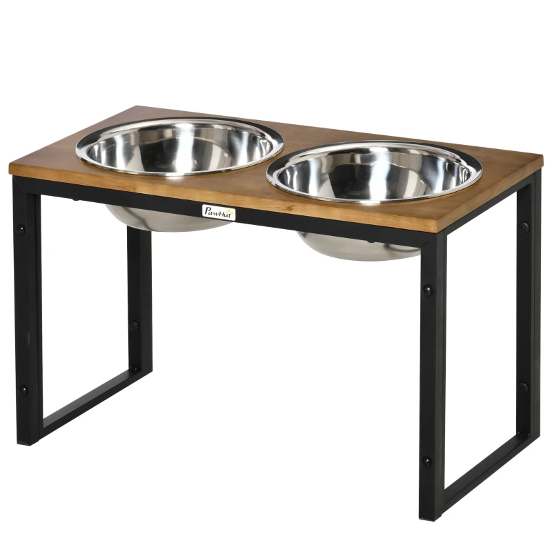 PawHut Raised Dog Bowls with Stand, Pet Feeder for Large, Medium Dogs - Oak Tone