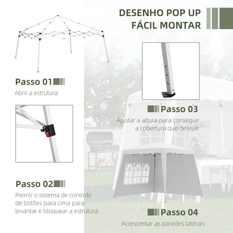 Outsunny Tenda Dobrável com 2 Paredes Laterais Altura Ajustável Proteção UV50+ e Bolsa de Transporte 240x240x250 cm Branco