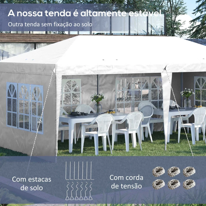 Outsunny Tenda Dobrável com 4 Paredes Laterais Amovíveis 4 Janelas e Bolsa de Transporte 585x295x270 cm Branco