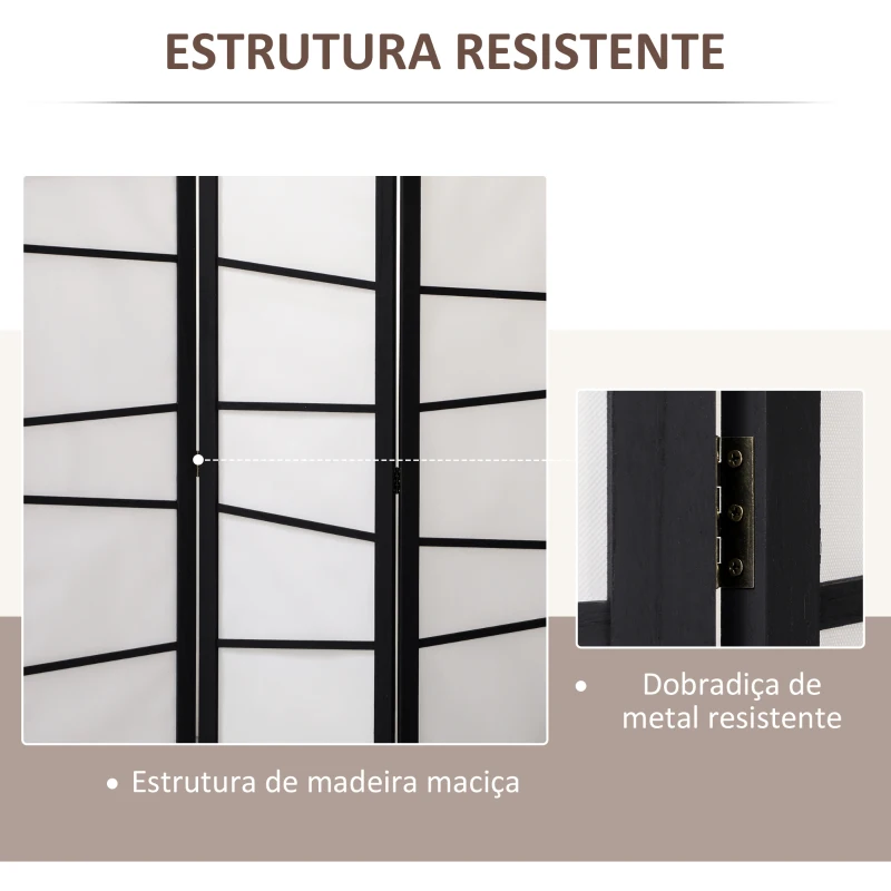 HOMCOM Biombo de 3 Painéis Separador de Ambientes Dobrável Divisória para Espaços de Madeira 120x170 cm Preto e Branco