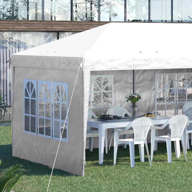 Outsunny Tenda Dobrável com 4 Paredes Laterais Amovíveis 4 Janelas e Bolsa de Transporte 585x295x270 cm Branco