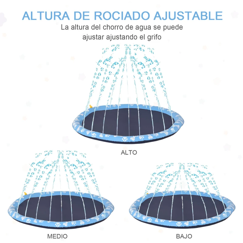 PawHut Splash Pad 170 cm Aspersor de Juegos de Agua con Rociador Tapete de Salpicaduras Piscina de Verano Portátil Azul