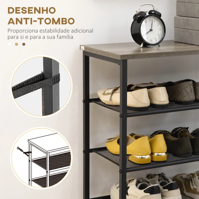 HOMCOM Estante Sapateira de 8 Níveis com Prateleiras de Grade para 21-24 Pares de Sapatos 60x28,5x126 cm Preto