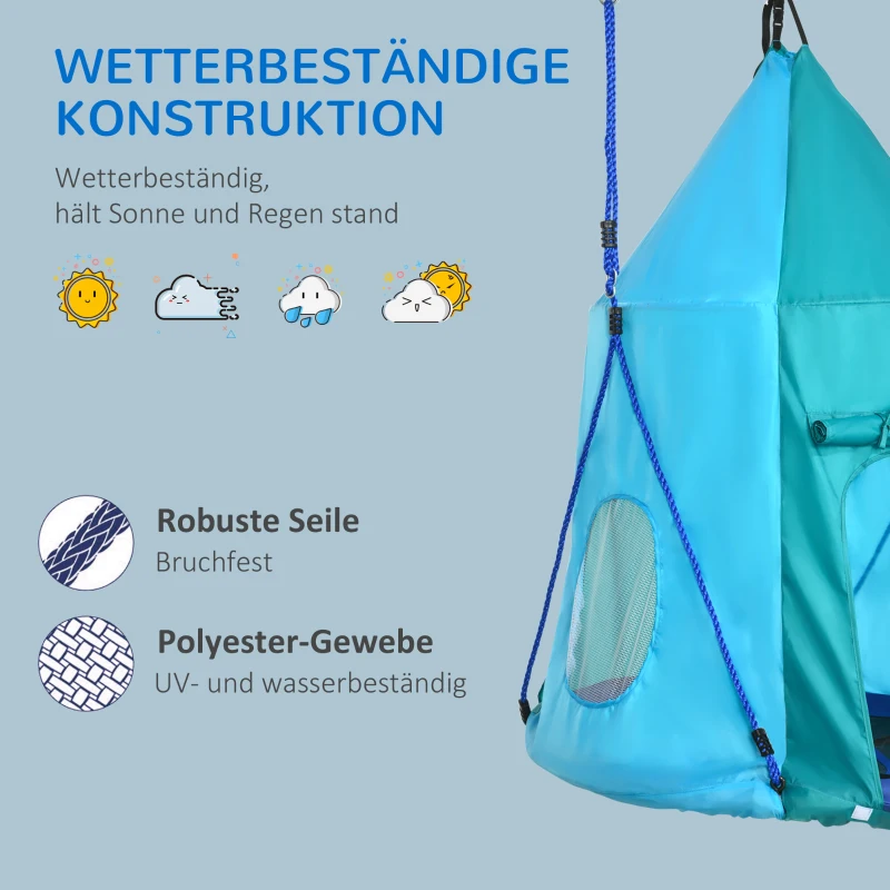Outsunny Nest Schommel met Tent, Ø100 cm Kinderschommel, Tuinschommel, Teal