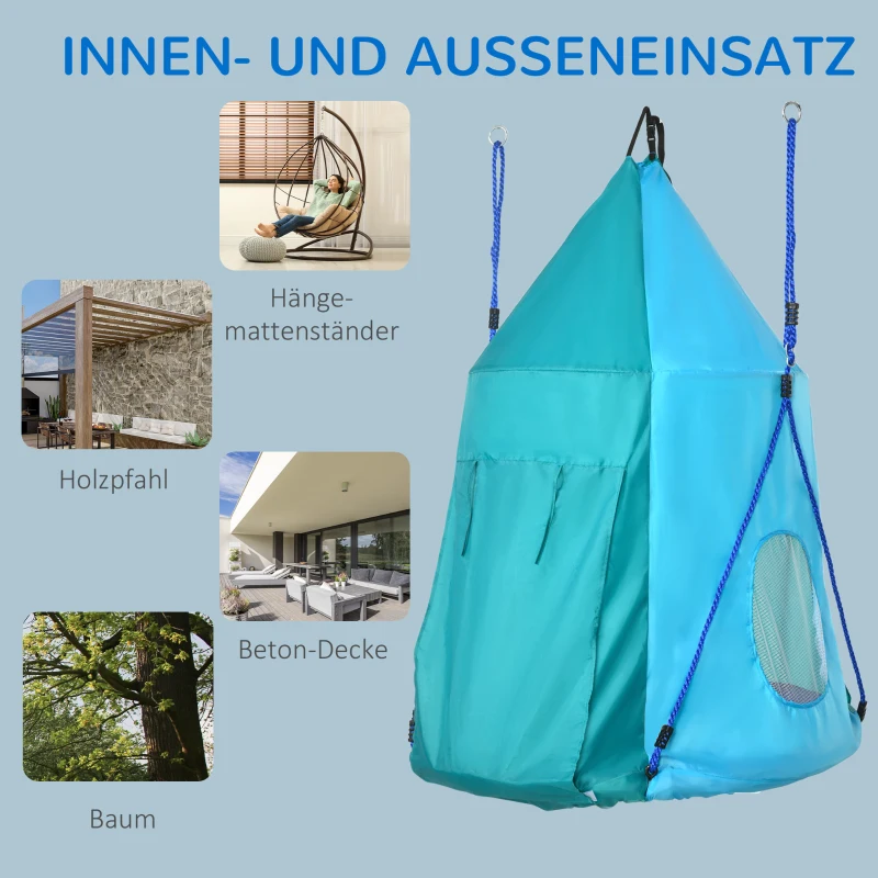 Outsunny Nest Schommel met Tent, Ø100 cm Kinderschommel, Tuinschommel, Teal