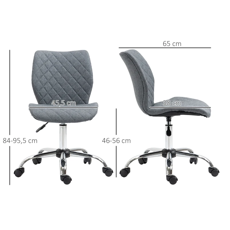 Vinsetto Silla de Oficina Silla de Escritorio Ergonómica Altura Ajustable con 5 Ruedas Nylon Giratorias de 360° Asiento Acolchado Diseño Elegante de Rombos 45,5x65x84-95,5 cm Gris