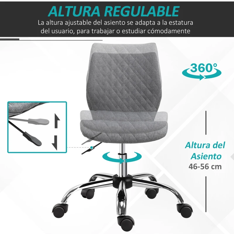 Vinsetto Silla de Oficina Silla de Escritorio Ergonómica Altura Ajustable con 5 Ruedas Nylon Giratorias de 360° Asiento Acolchado Diseño Elegante de Rombos 45,5x65x84-95,5 cm Gris