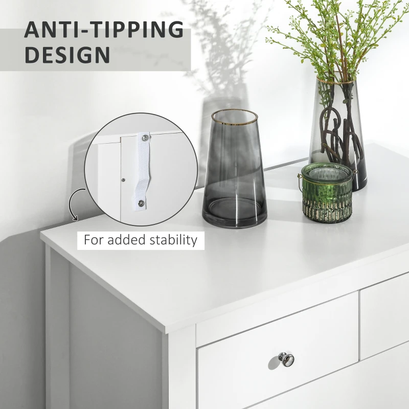 Cassettiera con 2 Cassetti Piccoli 3 Cassetti Grandi Piedi Rialzati Antiribaltamento Verniciata ad Acqua per Camera da Letto, Soggiorno, lo Studio MDF Bianco 79Lx39.5Px80.5Acm