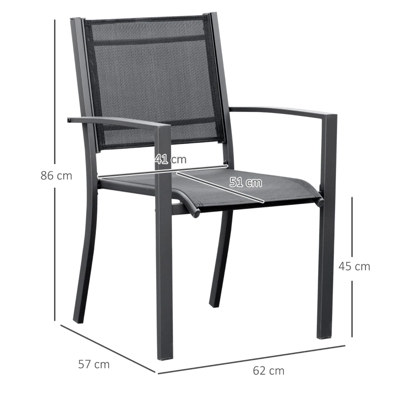 Outsunny Garden Chairs Set of 2, Outdoor Chairs with Steel Frame and Texteline Seats for Dining, Patio, Balcony - Dark Grey and Black(m-3)