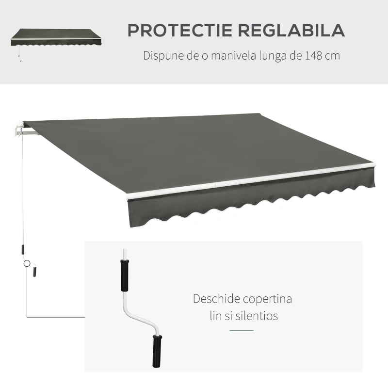 Outsunny Copertina Soare de Exterior cu Brate 3.5x2.5m Reglare cu Manivela