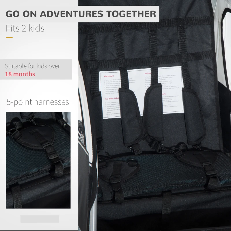 HOMCOM Bike Trailer 2-Seater for Bicycle Baby Child Carrier in Steel Frame (Black and White)