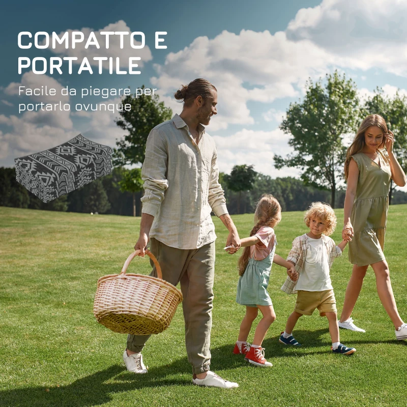 Outsunny Tappeto Moderno per Esterni Nero e Grigio in PP con Design Reversibile e Pieghevole, 182x274 cm