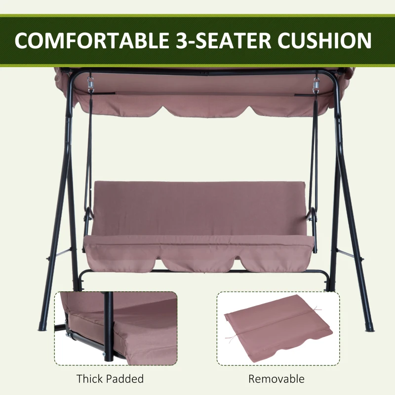 Outsunny 3-Seater Swing Chair, Steel-Brown