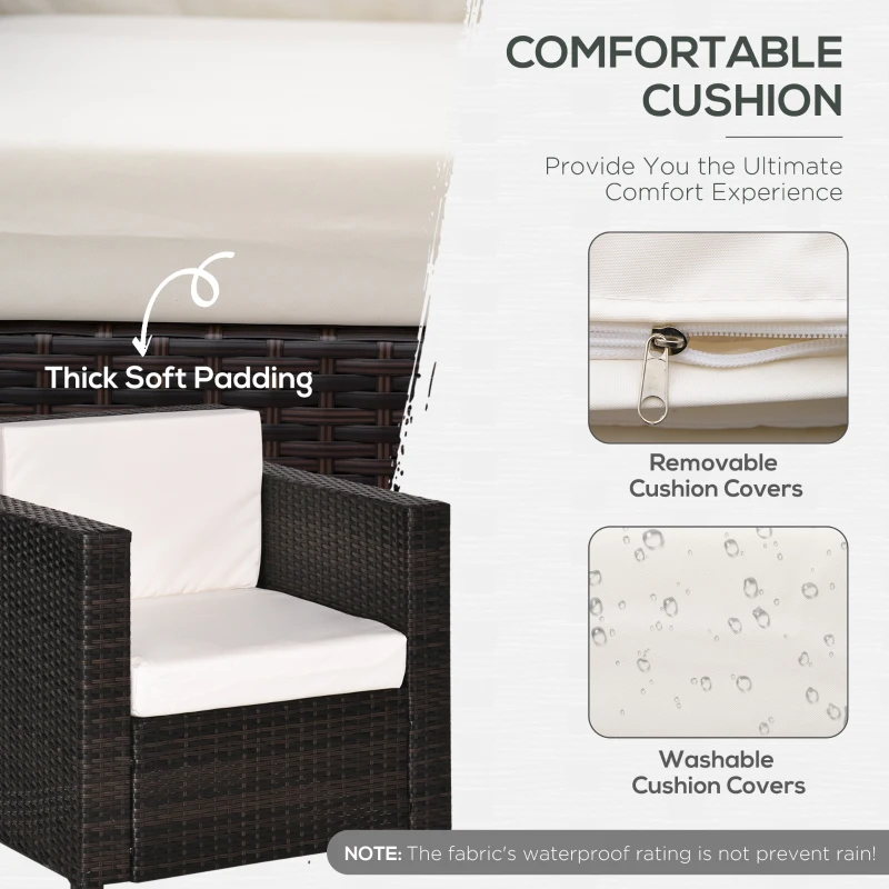 Outsunny Outdoor Rattan Garden Furniture Single Sofa Chair with Waterproof fabric Washable Cushions Mixed Brown