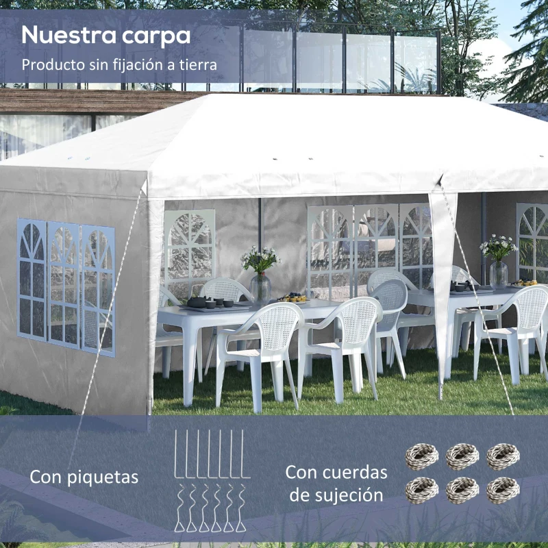 Outsunny Carpa Plegable 6x3 m con 4 Laterales Desmontables Cenador de Jardín con 4 Ventanas Visibles y Bolsa de Transporte Blanco