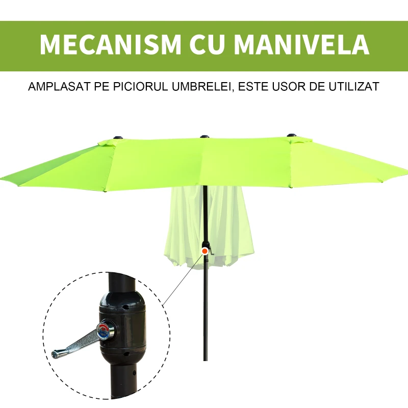 Outsunny Umbrela Dubla de Gradina cu Deschidere cu manivela, Otel si Poliester, 460x270x240cm, verde