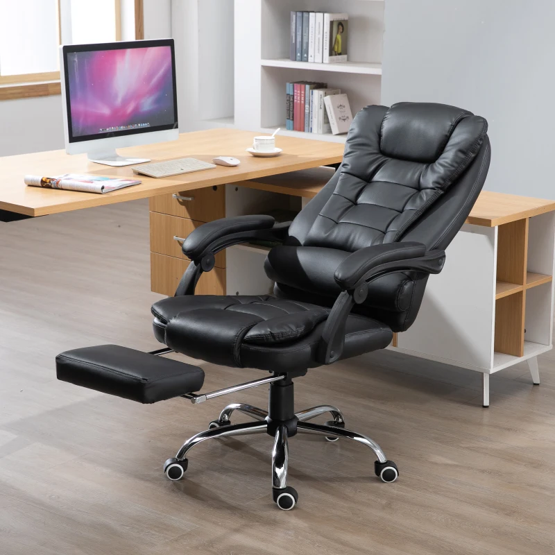 HOMCOM Silla Giratorio de Oficina y Escritorio Ergonómica Mecanismo de Inclinacón Respaldo Alto con Reposapiés PU Negro