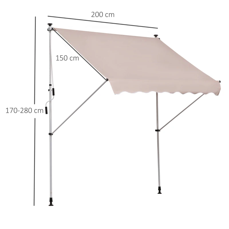Outsunny Copertina cu manivela, cadru telescopic si unghi reglabil, crem
