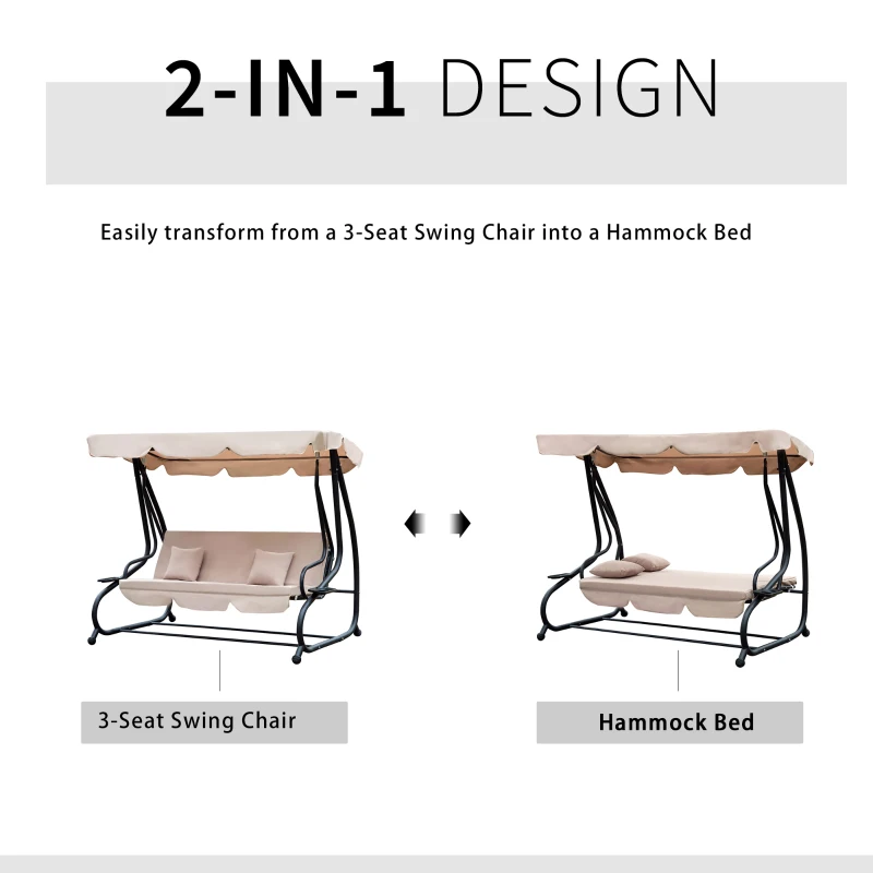 Outsunny Water Resistant Fabric 3-Seater Swing Chair w/ Cup Holder Beige