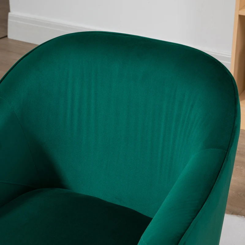 Fotoliu dormitor din material textil cu efect catifea HOMCOM cu picioare din otel auriu, 62x69x75 cm, verde