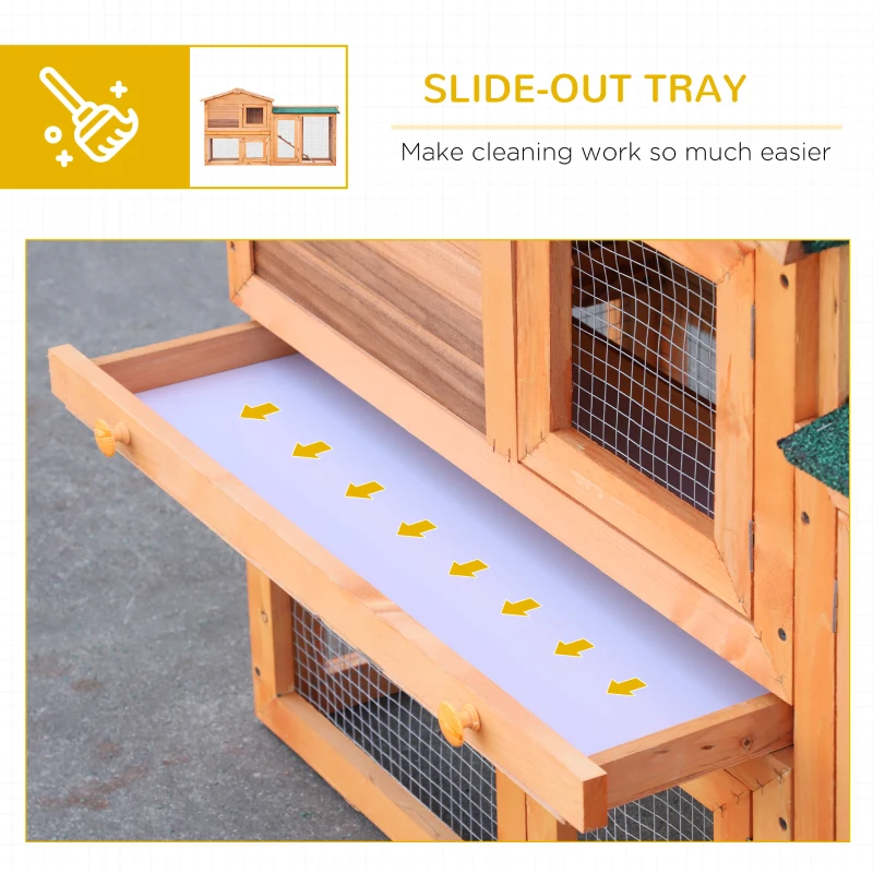 PawHut Rabbit 2 Tier Fir Wood Small Animal Hutch w/ Ramp Brown