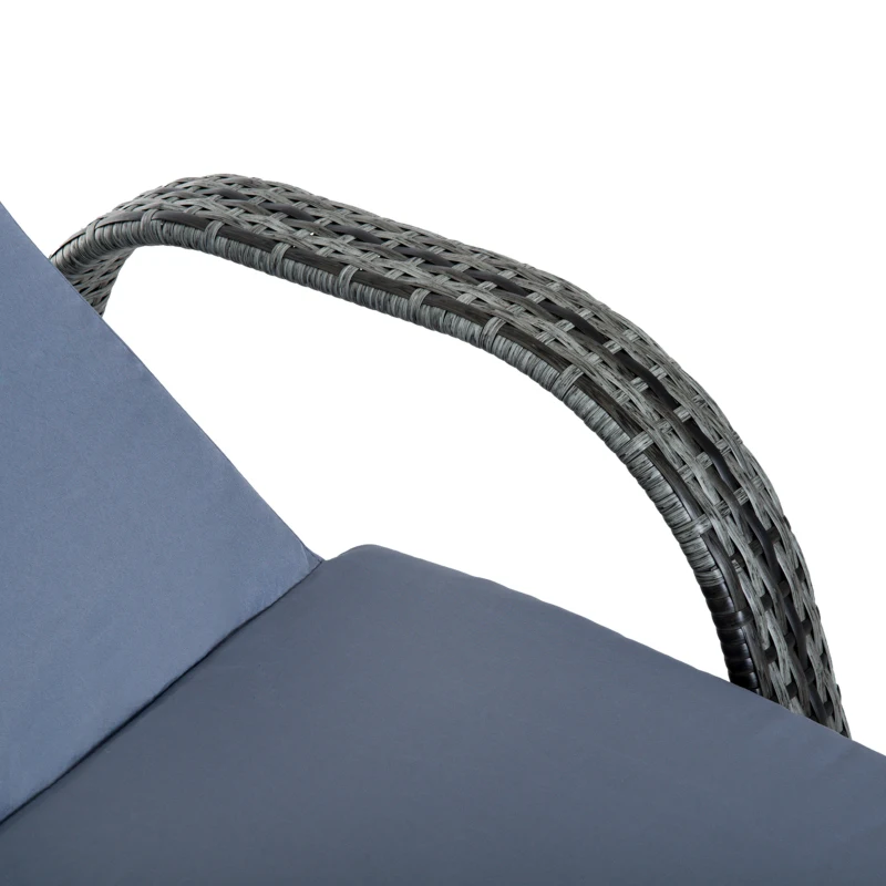 Outsunny 2 Seater Rattan Sun Lounger Set with Side Table-Grey