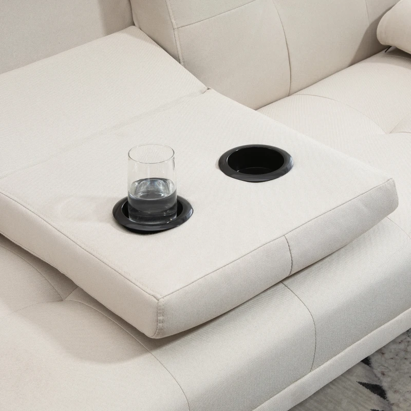 HOMCOM Canapea extensibila extensibila cu 3 locuri in stil scandinav, cu 2 cotiere detasabile si tapiterie cu efect de lenjerie si masuta de cafea cu foite, bej(m-8)