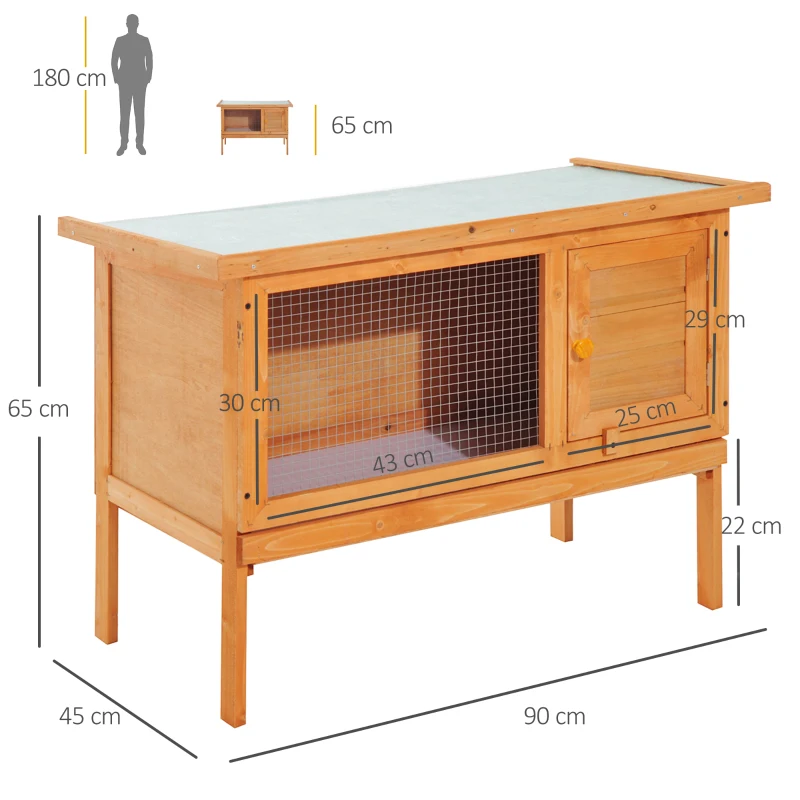 PawHut Rabbit Hutch Outdoor Guinea Pig Hutch Bunny Cage Shelter Outdoor, 90 x 45 x 65cm