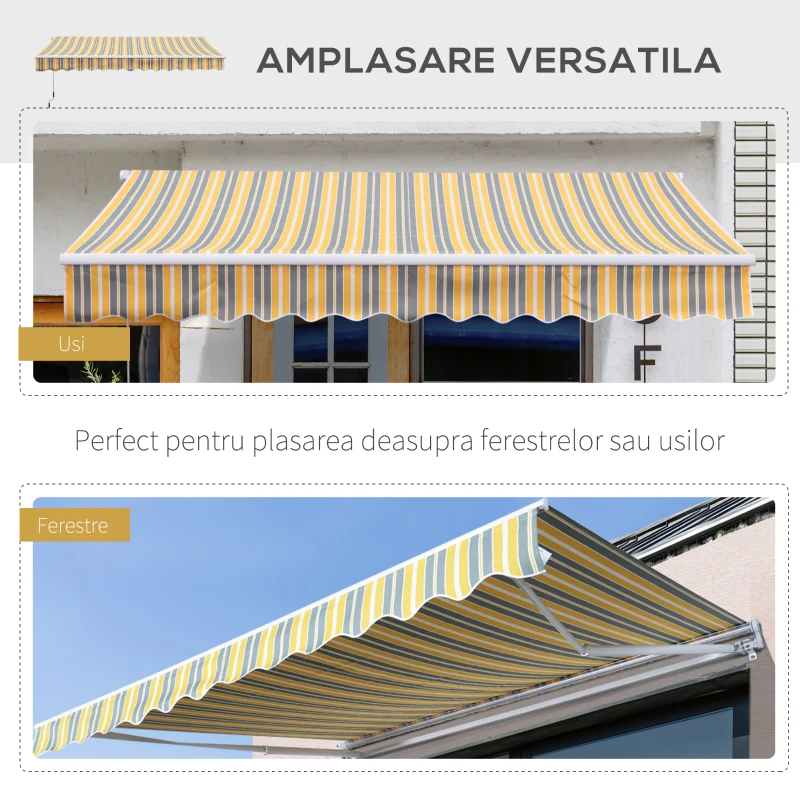 Outsunny copertina rulanta, derulare manuala, 3,5m, gri/galben