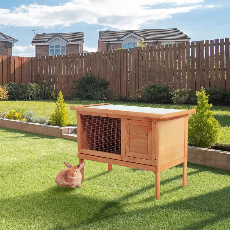PawHut Rabbit Hutch Outdoor Guinea Pig Hutch Bunny Cage Shelter Outdoor, 90 x 45 x 65cm