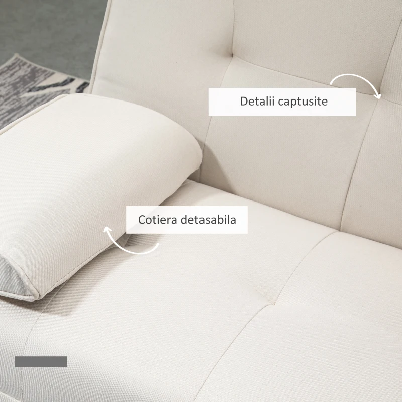 HOMCOM Canapea extensibila extensibila cu 3 locuri in stil scandinav, cu 2 cotiere detasabile si tapiterie cu efect de lenjerie si masuta de cafea cu foite, bej(m-6)