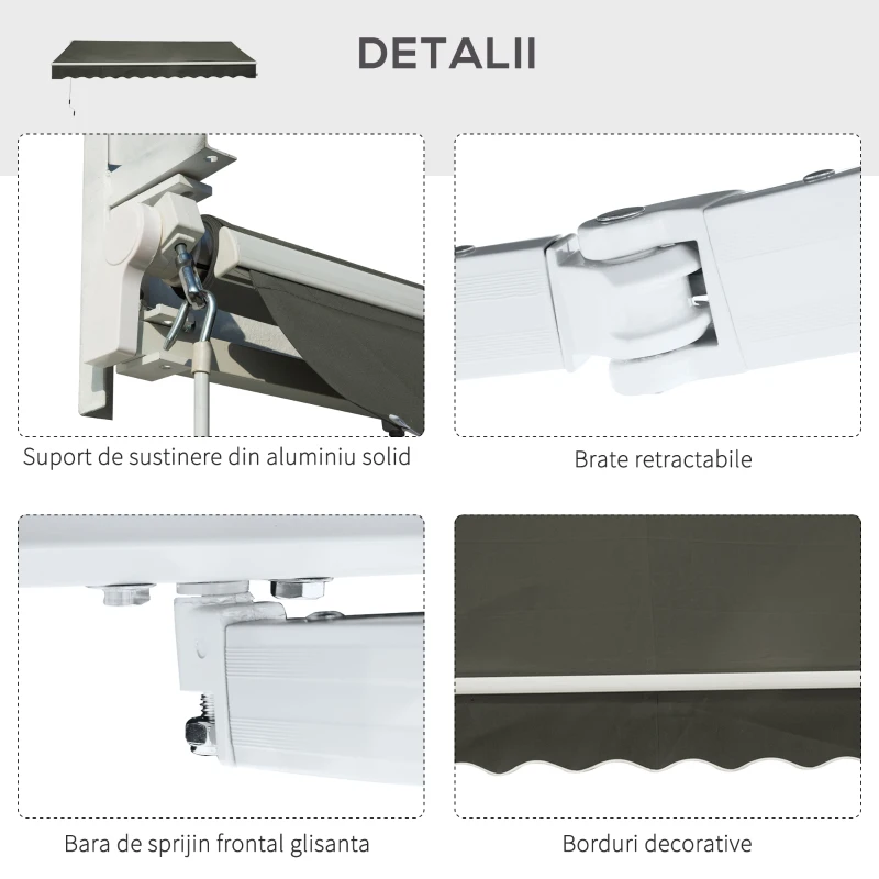 Outsunny Copertina Soare de Exterior cu Brate 3.5x2.5m Reglare cu Manivela