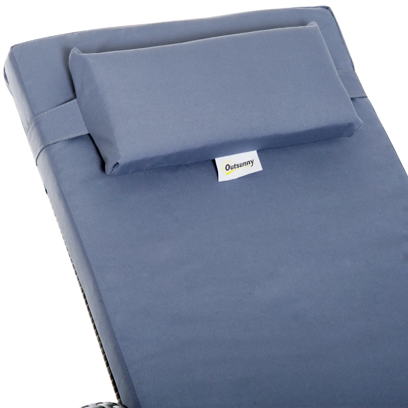 Outsunny 2 Seater Rattan Sun Lounger Set with Side Table-Grey
