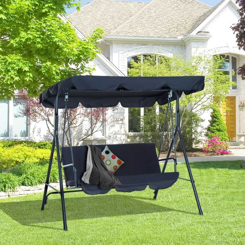 Outsunny Hammock Swing Chair, 3-Seater, Adjustable-Black