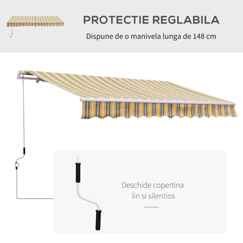 Outsunny copertina rulanta, derulare manuala, 3,5m, gri/galben