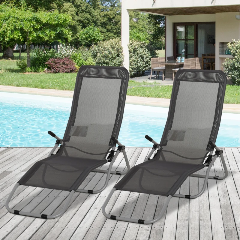 Outsunny Set of 2 Outdoor Patio Chaise Recliner Portable Lounge Chair Adjustable Backrest