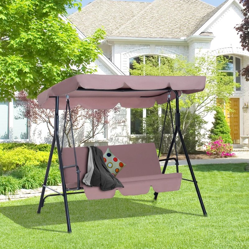 Outsunny 3-Seater Swing Chair, Steel-Brown